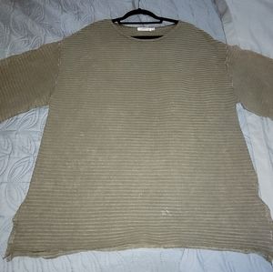 Large Orvis Olive Tan Green Ribbed Cotton Scoop Neck Tunic